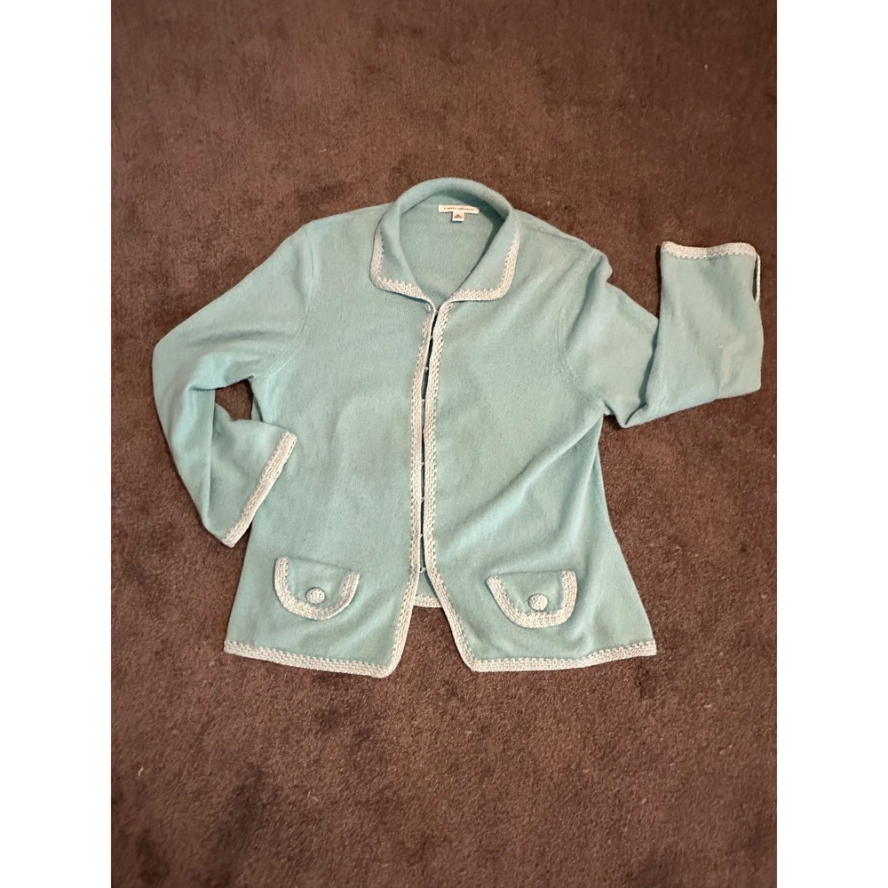 Banana Republic Aqua cotton/angora Cardigan Crochet Trim Hook & Eye Closure XL